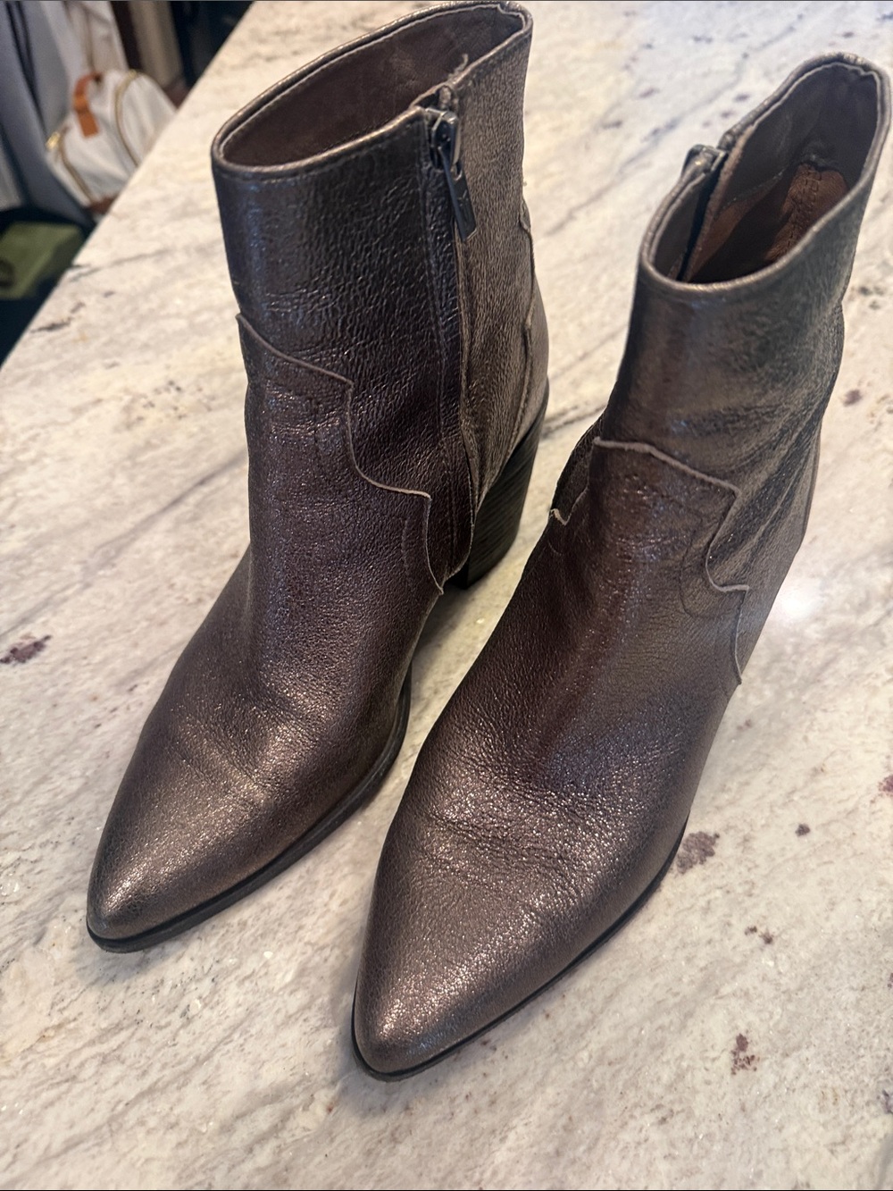 Frye Women's Pointed Toe Ankle Boots in Dark Brown